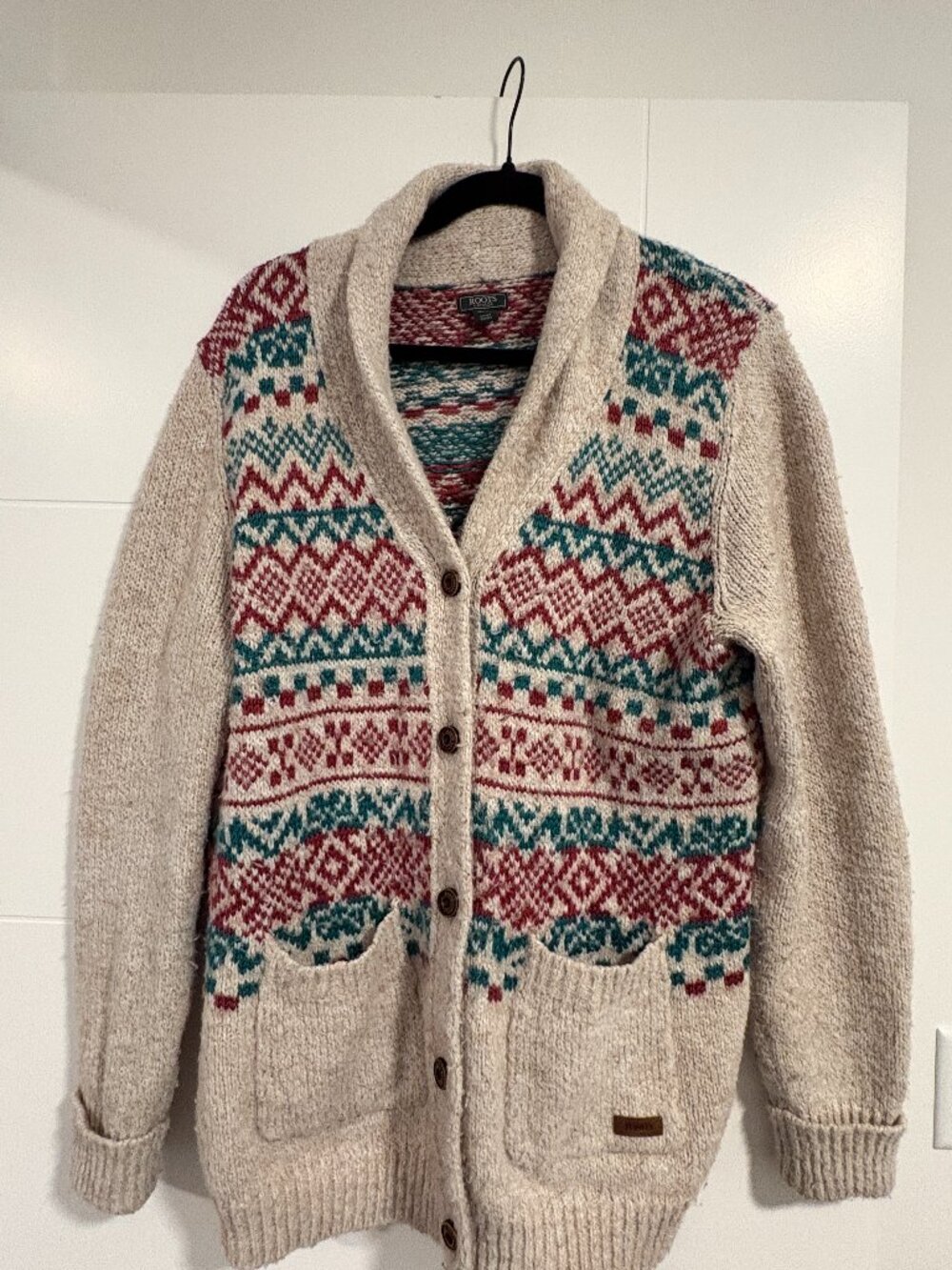 Vintage ROOTS Canada Knit Button Front Cardigan Sweater Size XL